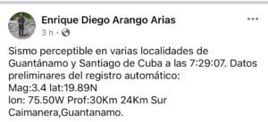 ¡Reportan nuevo sismo perceptible en Guantánamo y Santiago de Cuba este martes 9 de noviembre!