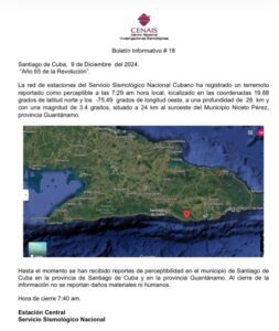 ¡Reportan nuevo sismo perceptible en Guantánamo y Santiago de Cuba este martes 9 de noviembre!